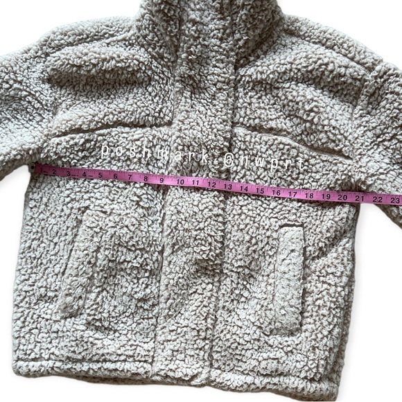 ABERCROMBIE & FITCH Cinched Cocoon Sherpa Fleece Faux Fur Jacket Beige XXS XS - Picture 10 of 13